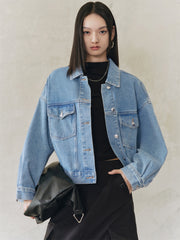 Women's Lantern Sleeve Cotton Denim Jacket