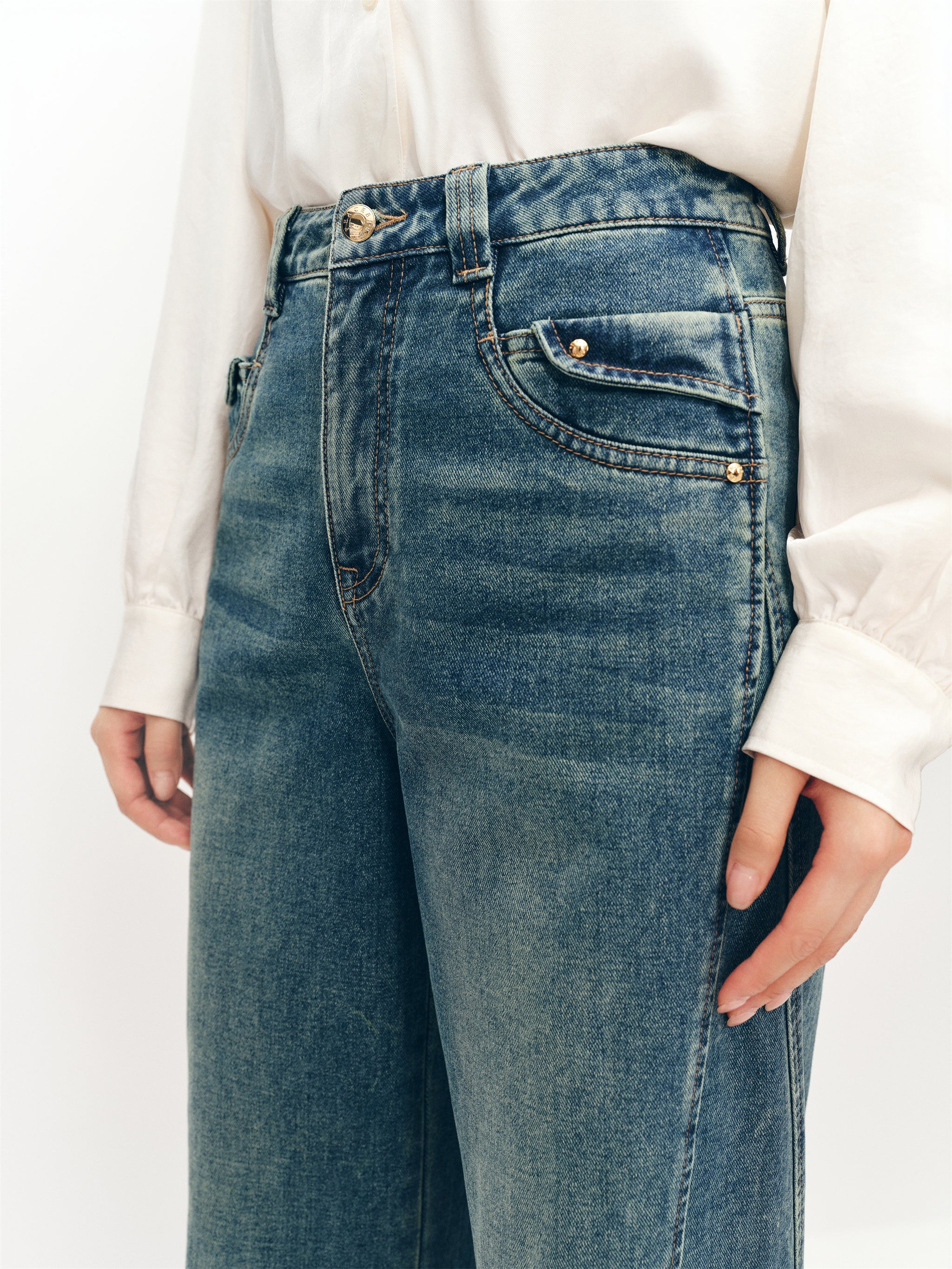 Women's Bleached High Waist Wide Leg Jeans