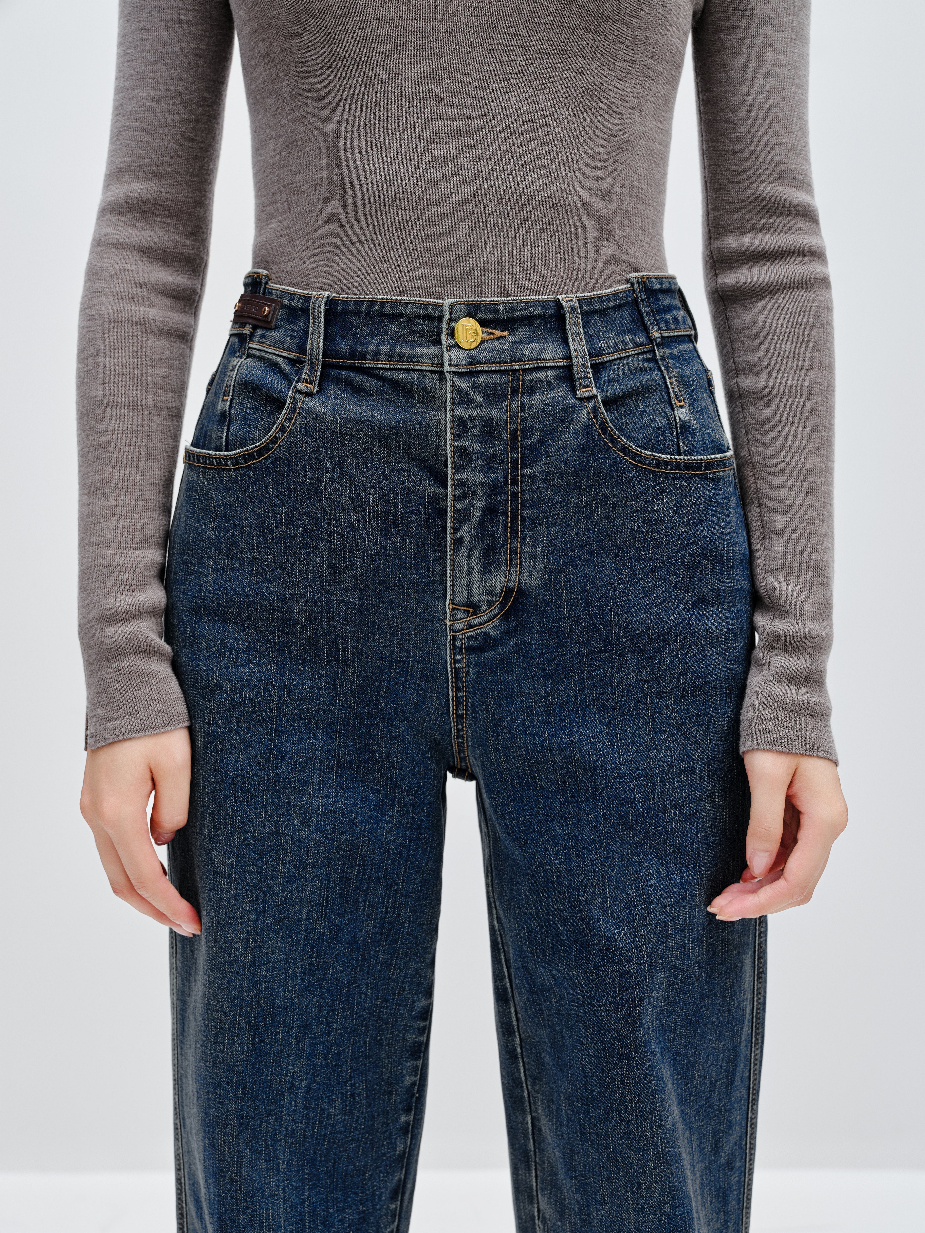 Women's Washed High Waist Straight Jeans