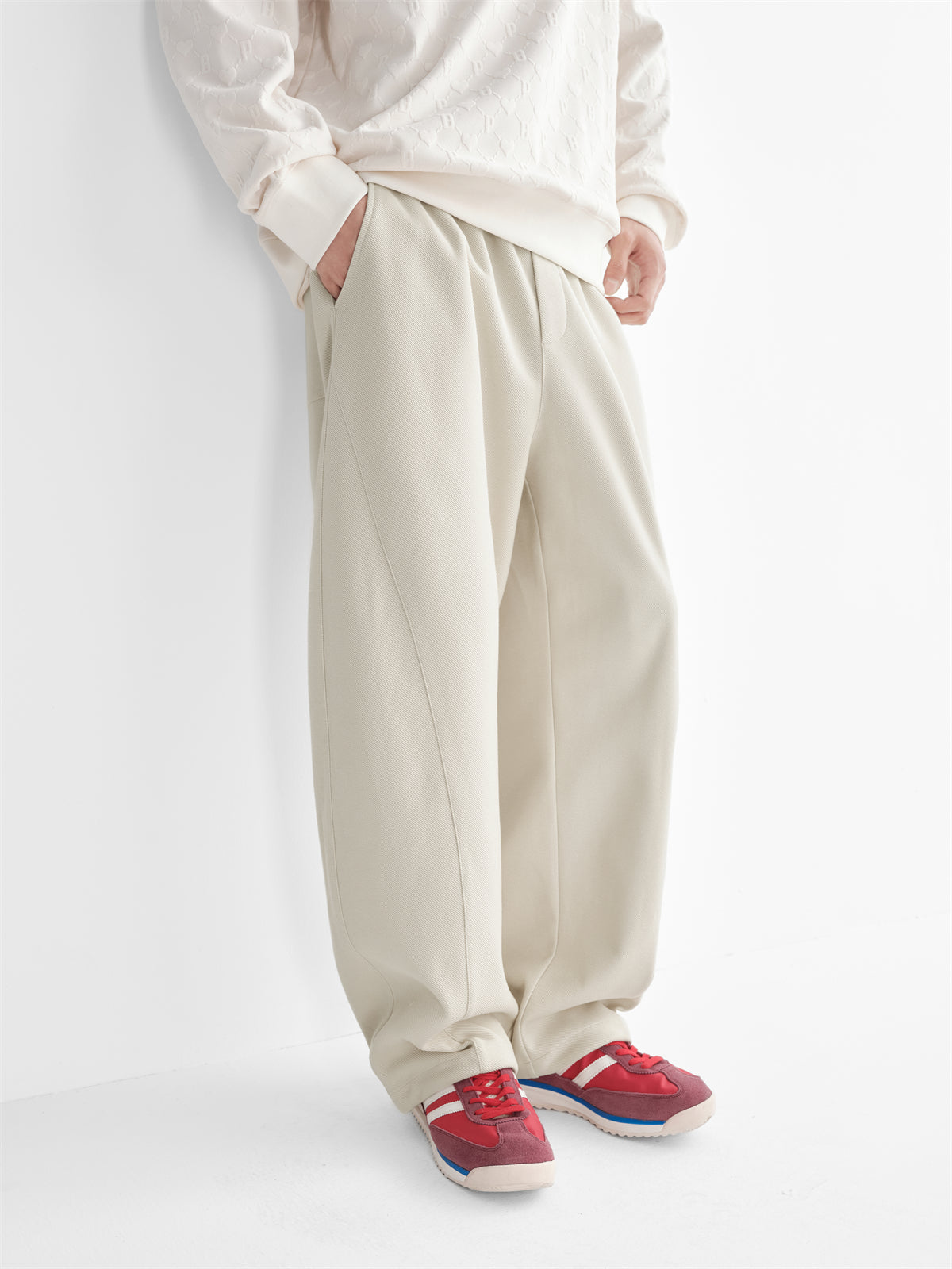 Men's Solid Textured Wide Leg Pants