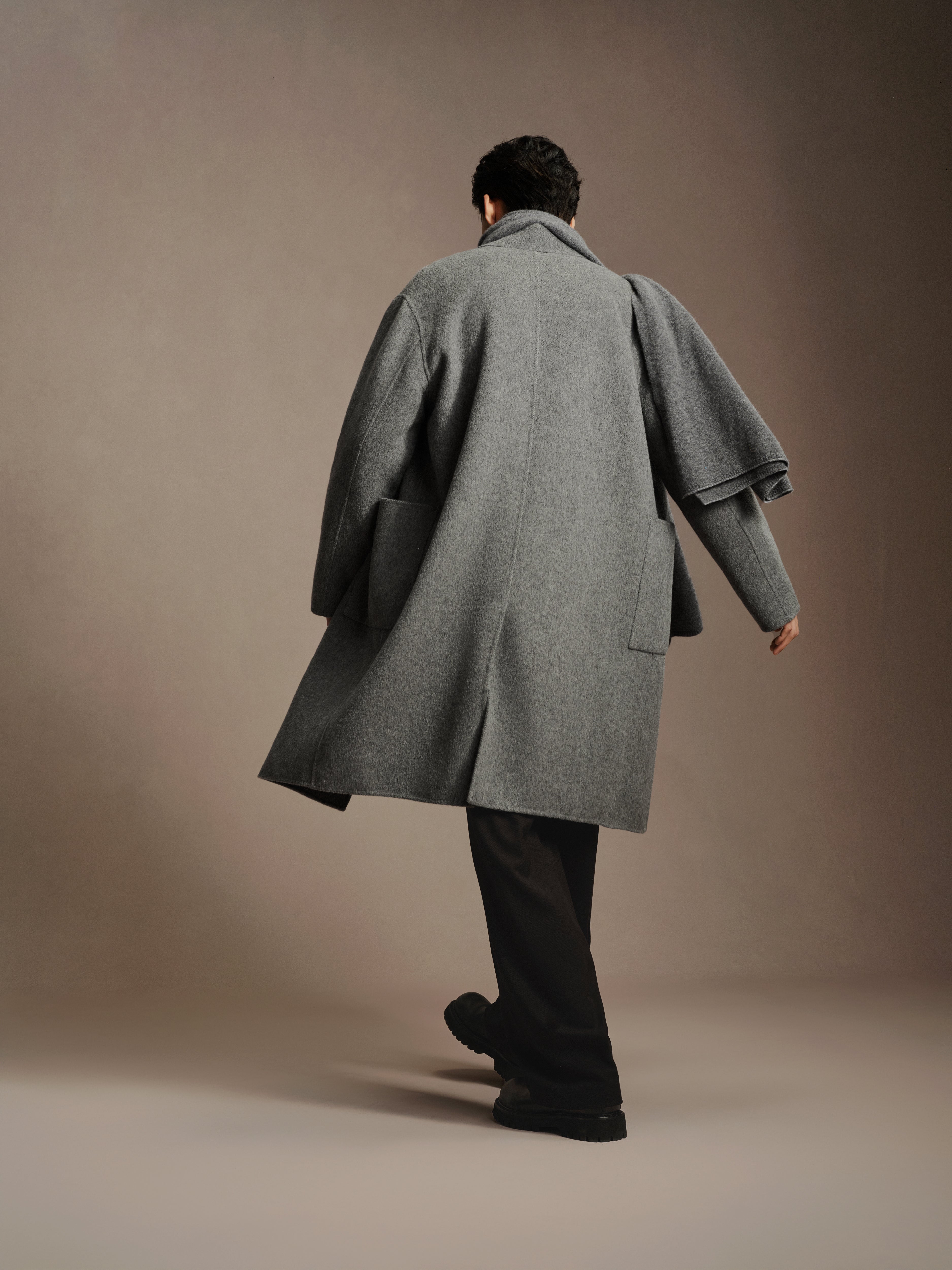 Men's Oatmeal Double-Breasted Pocket Wool Coat