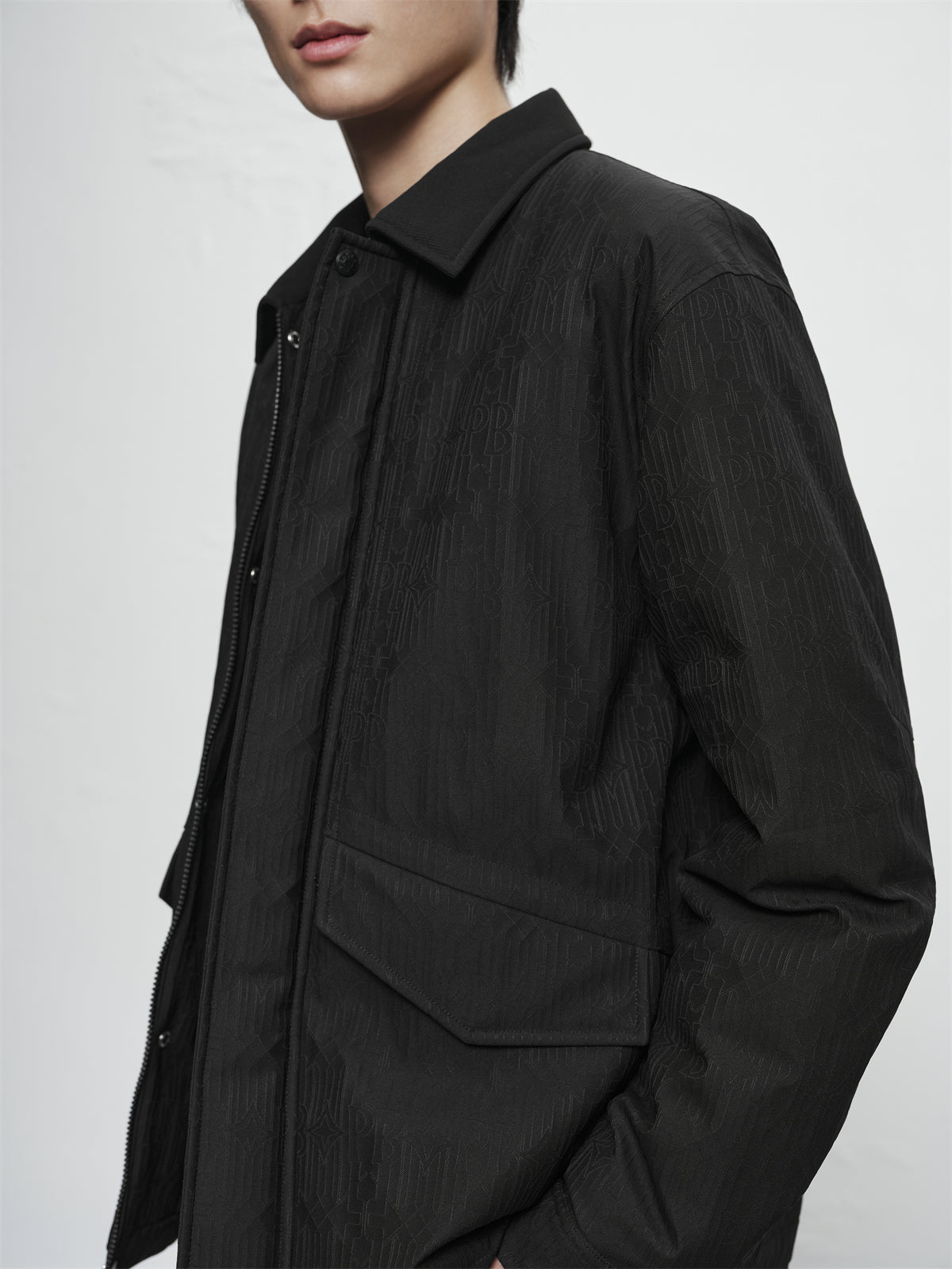 Men's Allover Black Tonal Jacquard Down Jacket