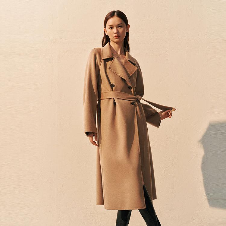 Women's Camel Belted Wool Coat