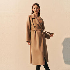 Women's Camel Belted Wool Coat