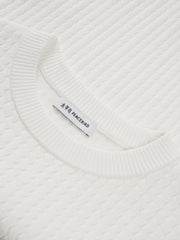 Men's Casual White Wave-Texture Knit Top