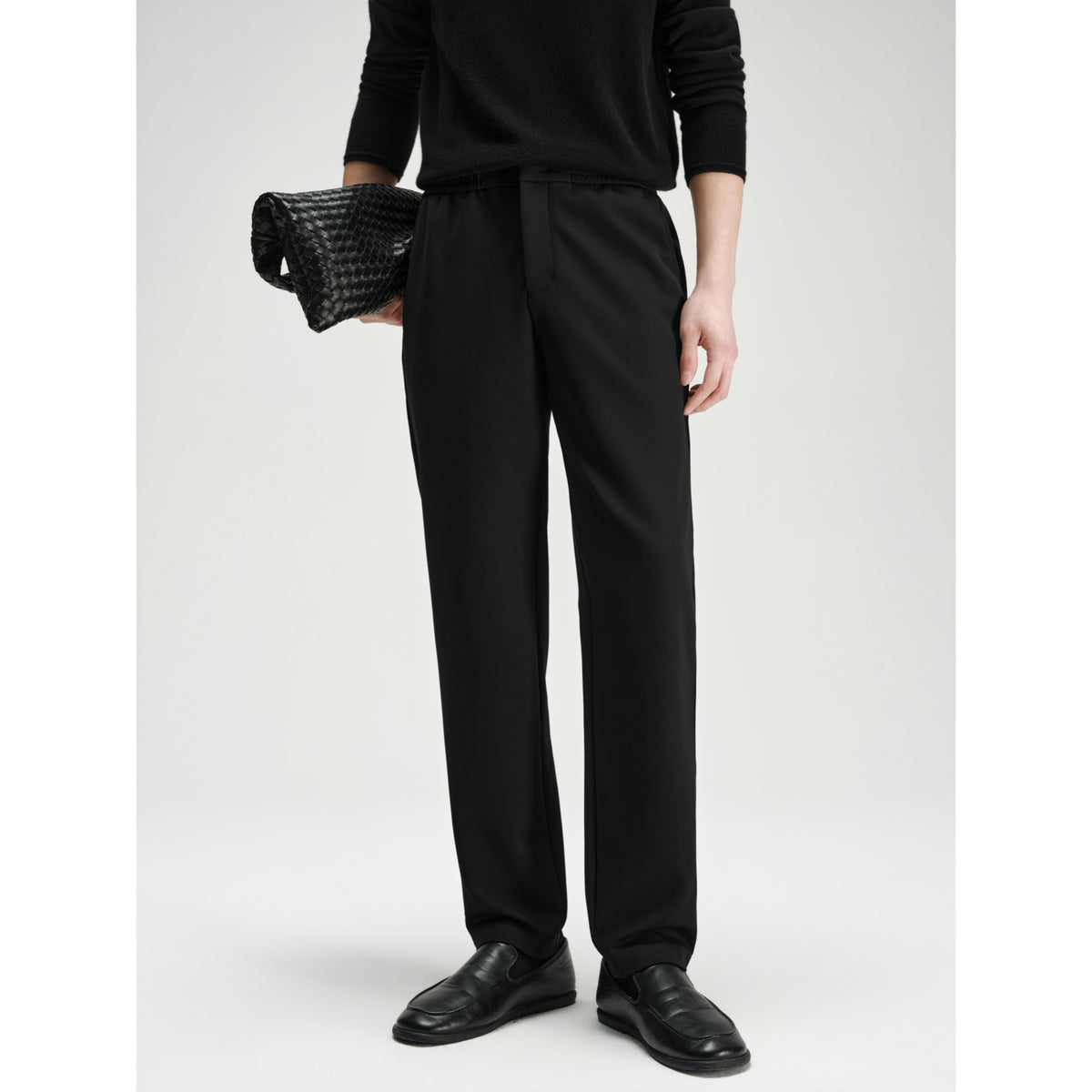 Men's Casual Silk-Blend Black Tapered Pants