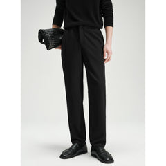Men's Casual Silk-Blend Black Tapered Pants