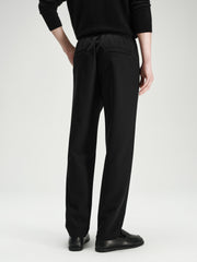 Men's Casual Silk-Blend Black Tapered Pants
