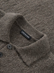 Men's Casual Brown Lapel Wool-Blend Knit Top