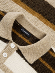 Men's Casual Color-Block Striped Polo Wool-Blend Knit Top