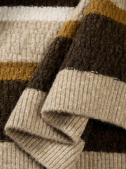 Men's Casual Color-Block Striped Polo Wool-Blend Knit Top