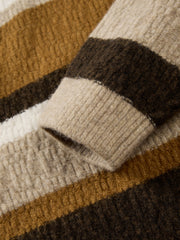 Men's Casual Color-Block Striped Polo Wool-Blend Knit Top