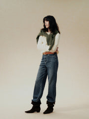 Women's Casual Denim High-Coverage Waistband Straight-Leg Pants