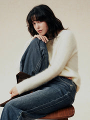 Women's Casual Denim High-Coverage Waistband Straight-Leg Pants