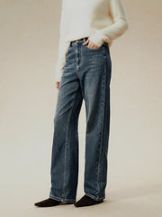 Women's Casual Denim High-Coverage Waistband Straight-Leg Pants