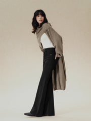 Women's Casual Double-Waistband Stretch Brushed Flared Jeans