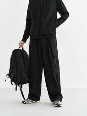 Men's Wide-Leg Cargo Pants with Drawstring Cuffs