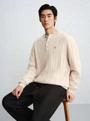 Men's Cable-Knit Henley Sweater
