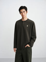 Men's Embroidered Henley Long-Sleeve T-Shirt