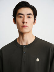 Men's Embroidered Henley Long-Sleeve T-Shirt