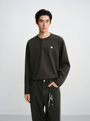 Men's Embroidered Henley Long-Sleeve T-Shirt