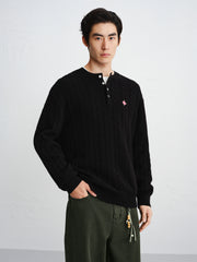 Men's Cable-Knit Henley Sweater