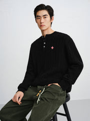 Men's Cable-Knit Henley Sweater