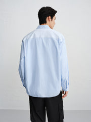 Men's Striped Shirt with Pocket Embroidery