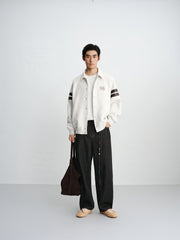 Men's Contrast Embroidered Faux Suede Jacket