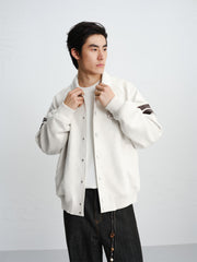 Men's Contrast Embroidered Faux Suede Jacket