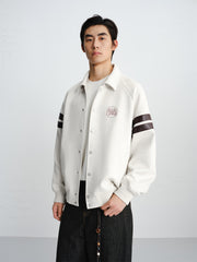 Men's Contrast Embroidered Faux Suede Jacket