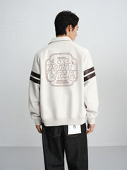 Men's Contrast Embroidered Faux Suede Jacket