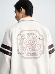 Men's Contrast Embroidered Faux Suede Jacket