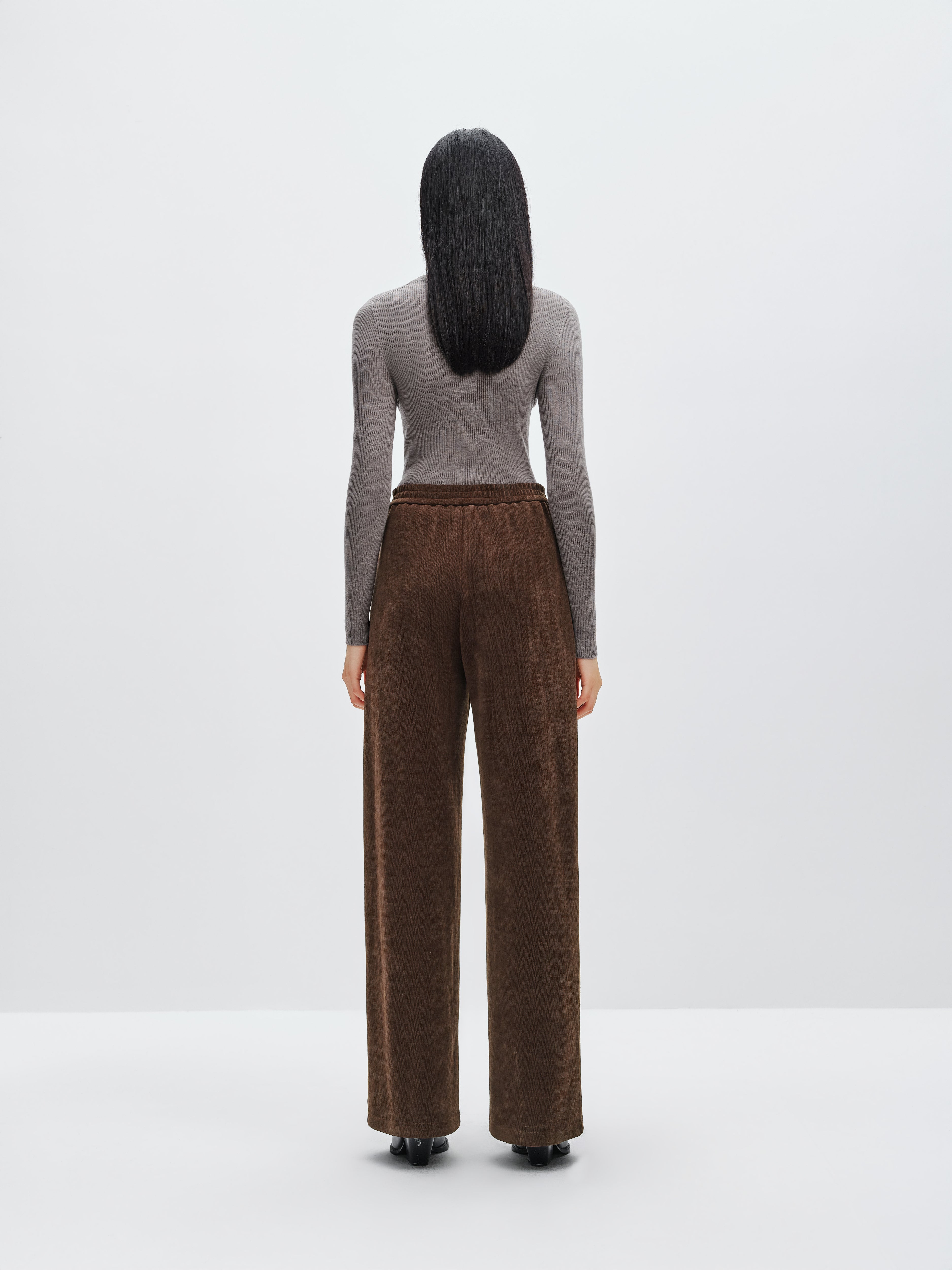 Women's Brown Textured Straight Pants