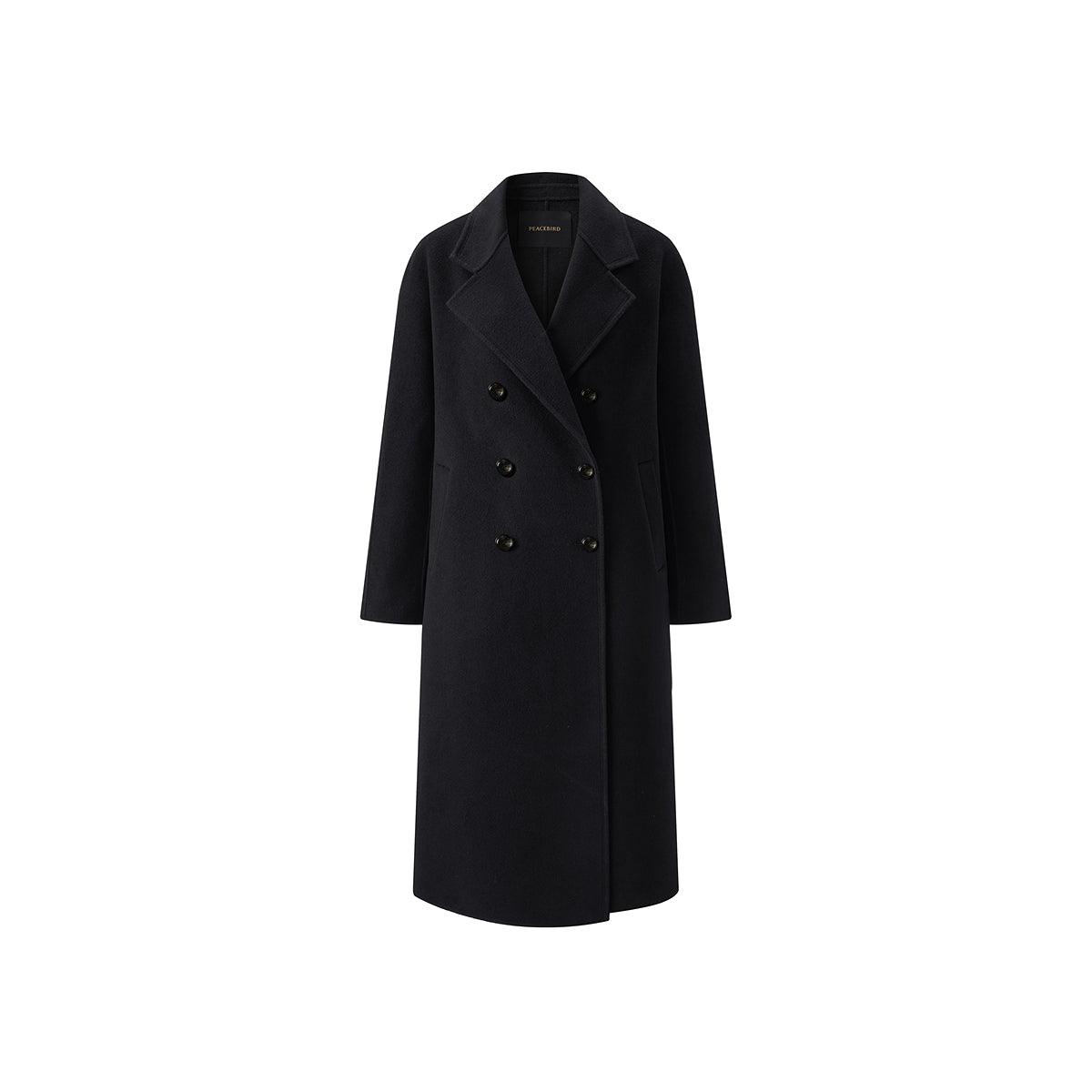 Women's Black Straight Double-faced Wool Coat