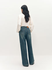 Women's Bleached High Waist Wide Leg Jeans