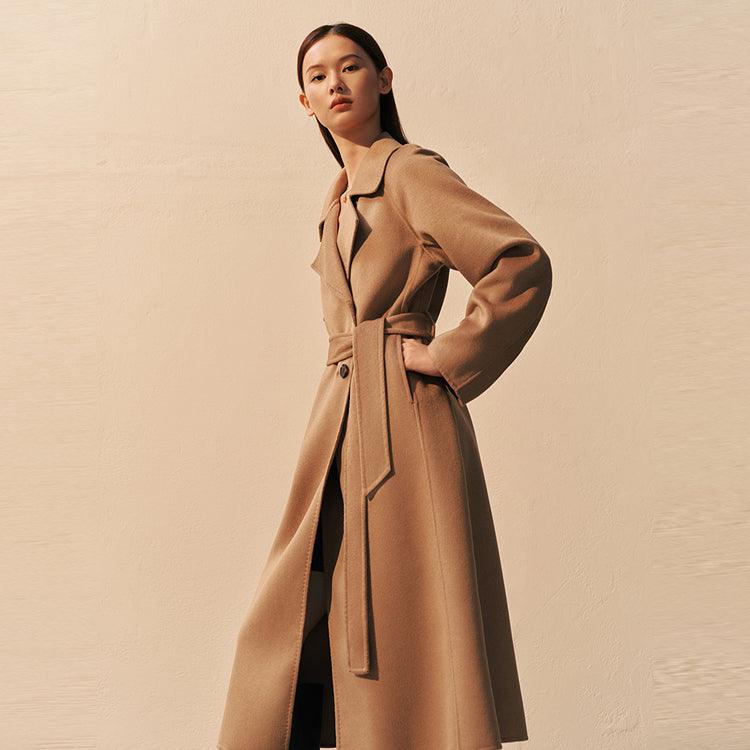 Women's Camel Belted Wool Coat