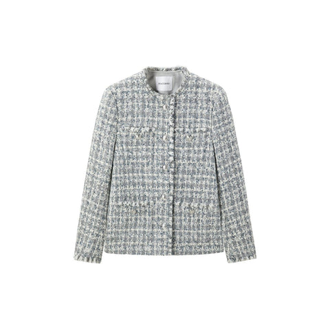 Peacebird Women *US Final Sale* Women's Gray Raw Edge Tweed Jacket