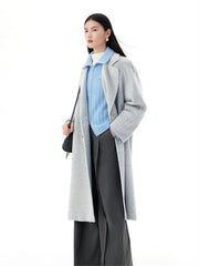 Women's Belted Double Breasted Wool Coat with Alpaca