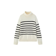 Women's Striped Button-Collar Knit Pullover