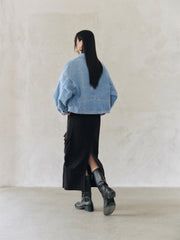 Women's Lantern Sleeve Cotton Denim Jacket