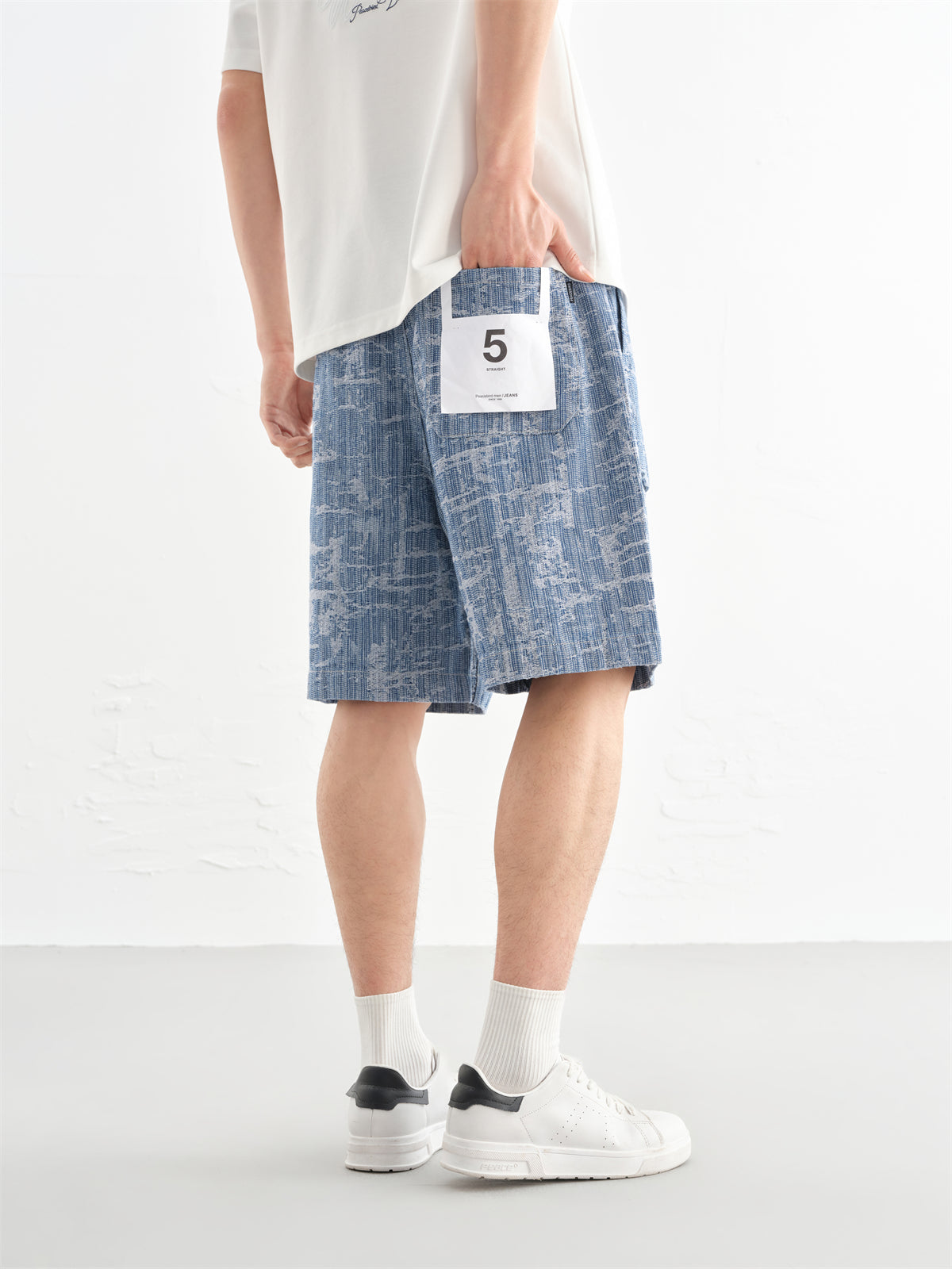 Men's Allover Jacquard Textured Denim Shorts