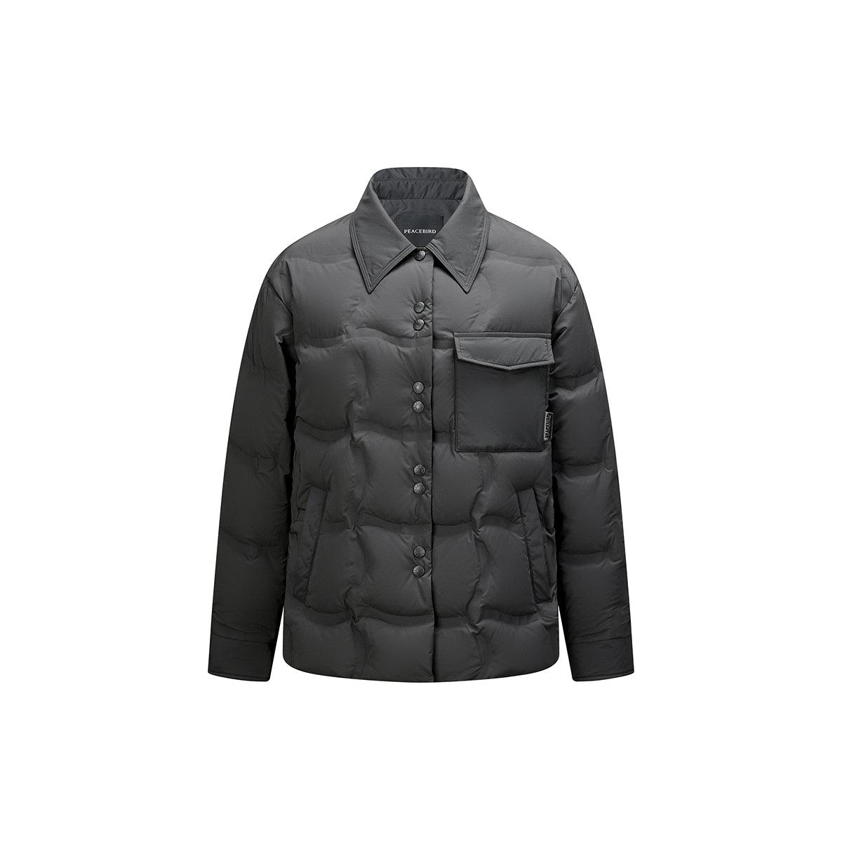 Women's Black Embossing Button Puffer Jacket