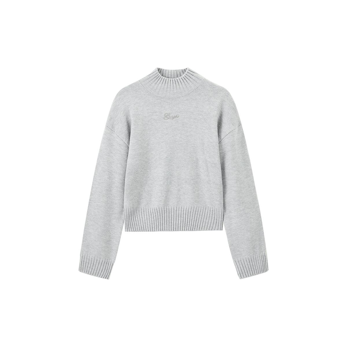 Women's Gray Mock Neck Embroideried Pullover