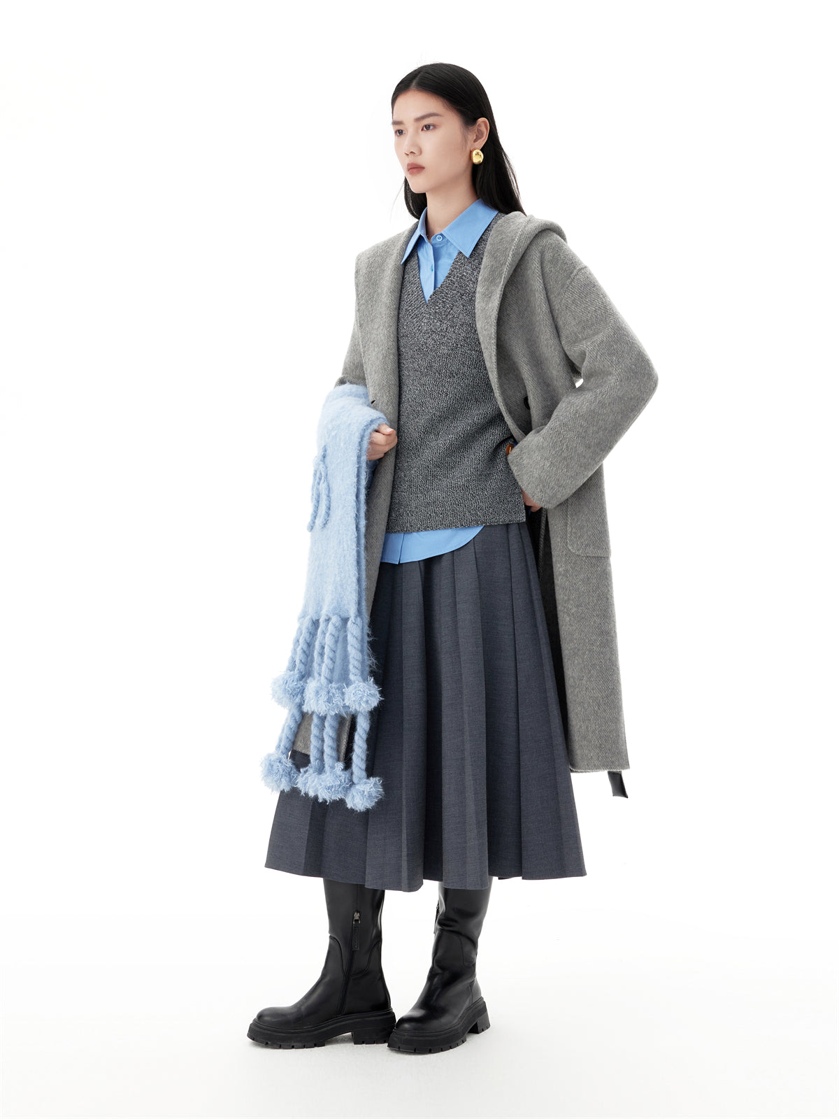 Women's Belted Double-Faced Wool Coat with Alpaca