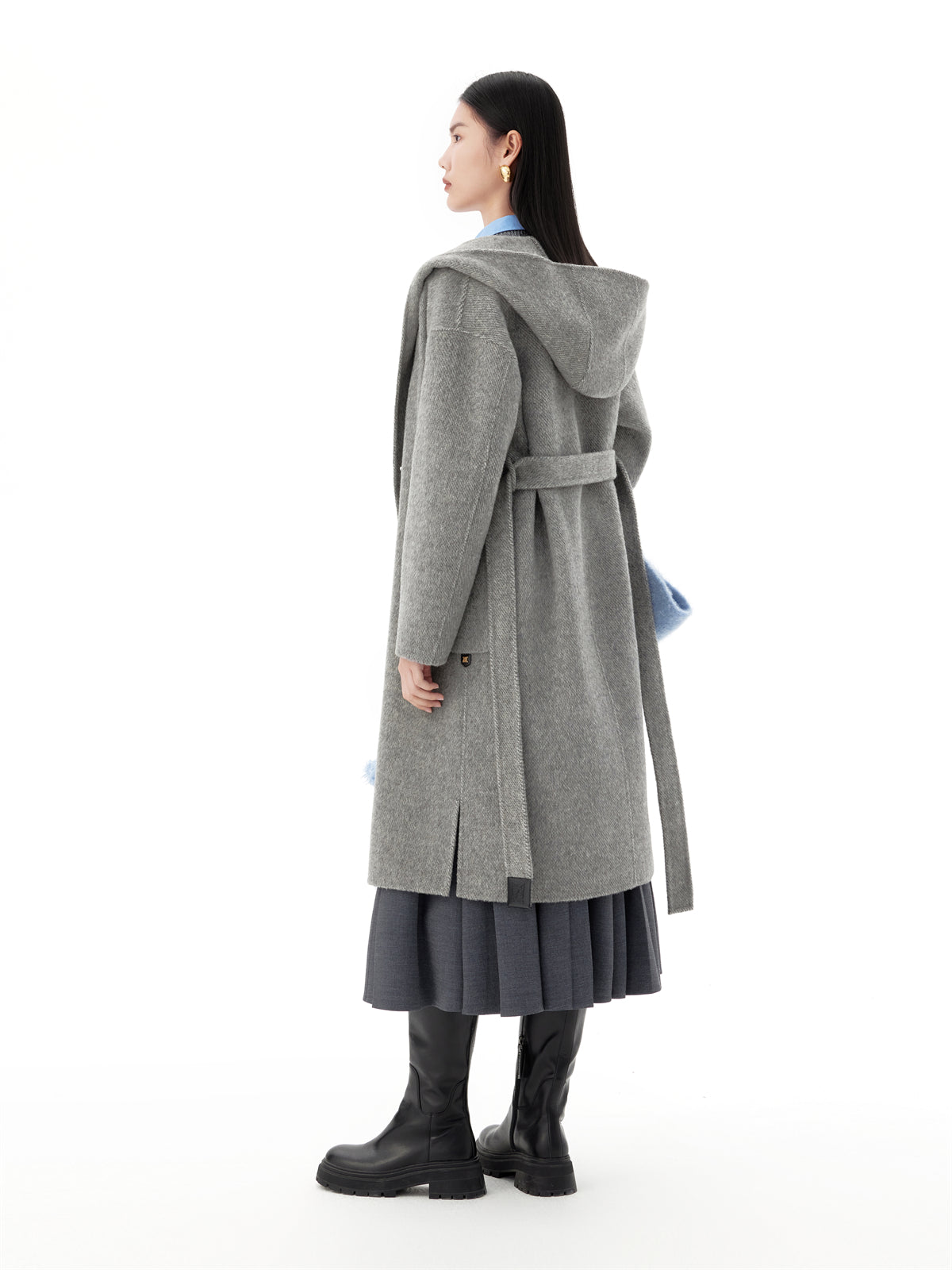 Women's Belted Double-Faced Wool Coat with Alpaca