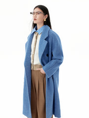 Women's Belted Wool Coat with Slik and Rabbit Fur