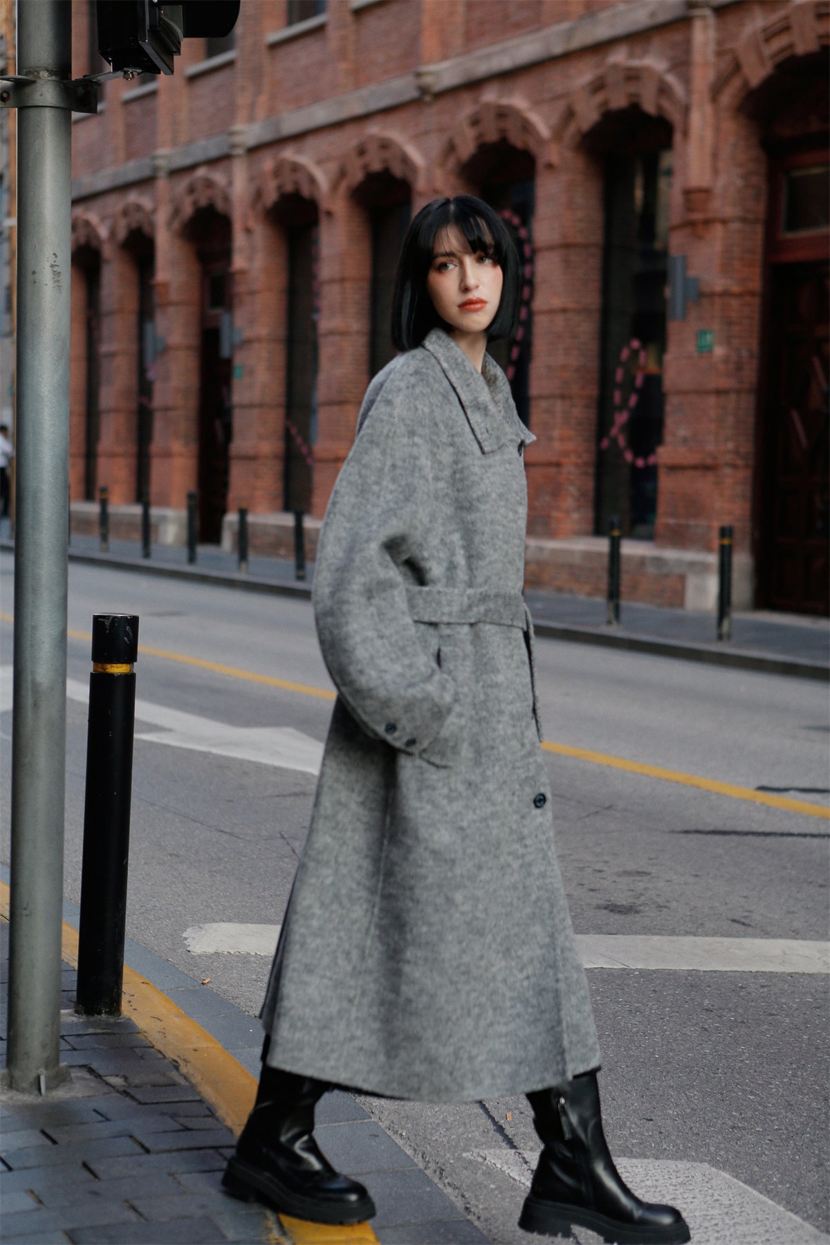 Women's Extra Long Wool Coat with Silk and Alpaca