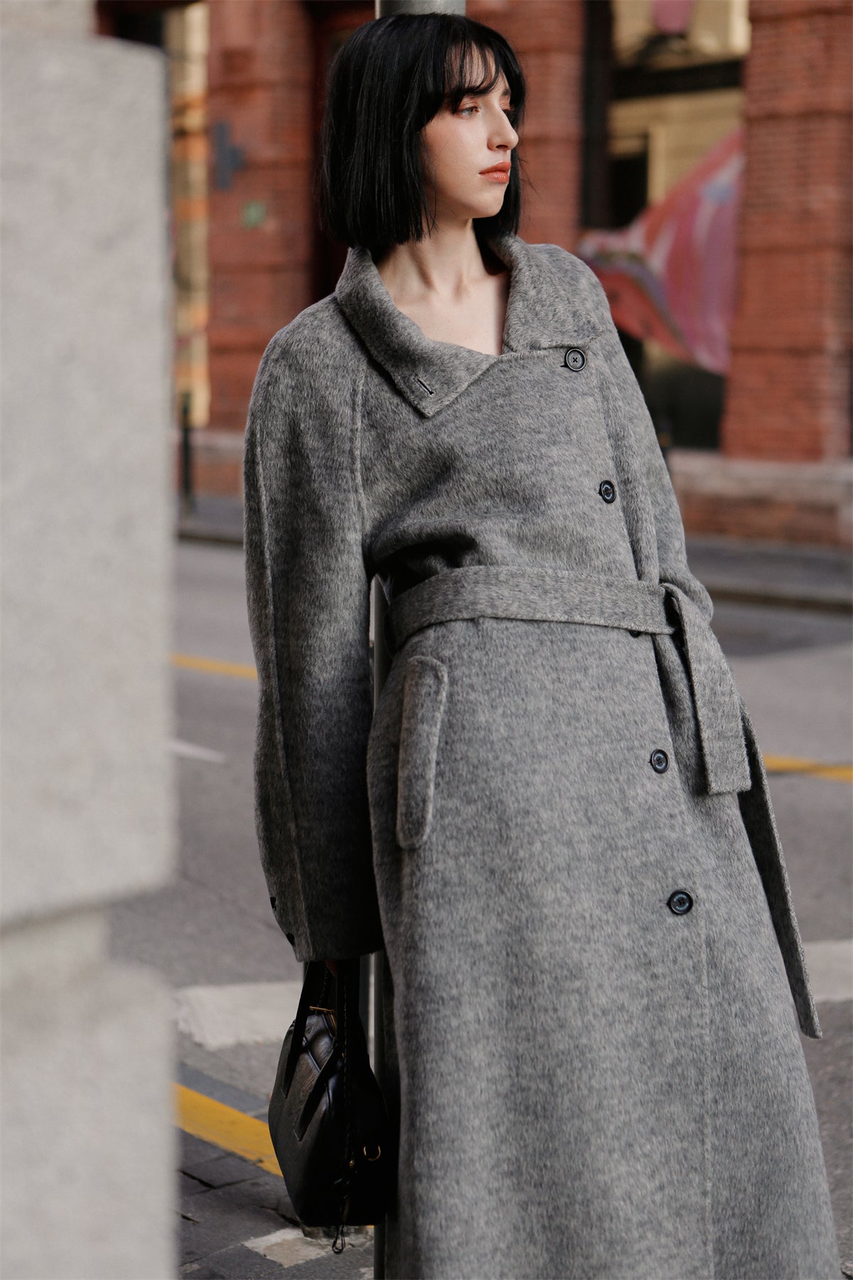 Women's Extra Long Wool Coat with Silk and Alpaca