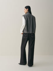 Women's Short Wool Vest Coat with Stand Collar